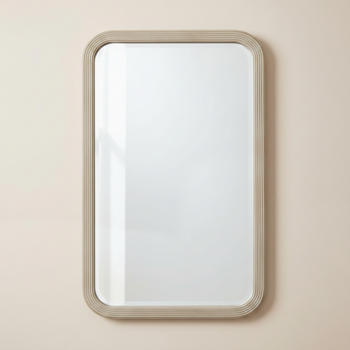 Rectangular mirror with a beige frame