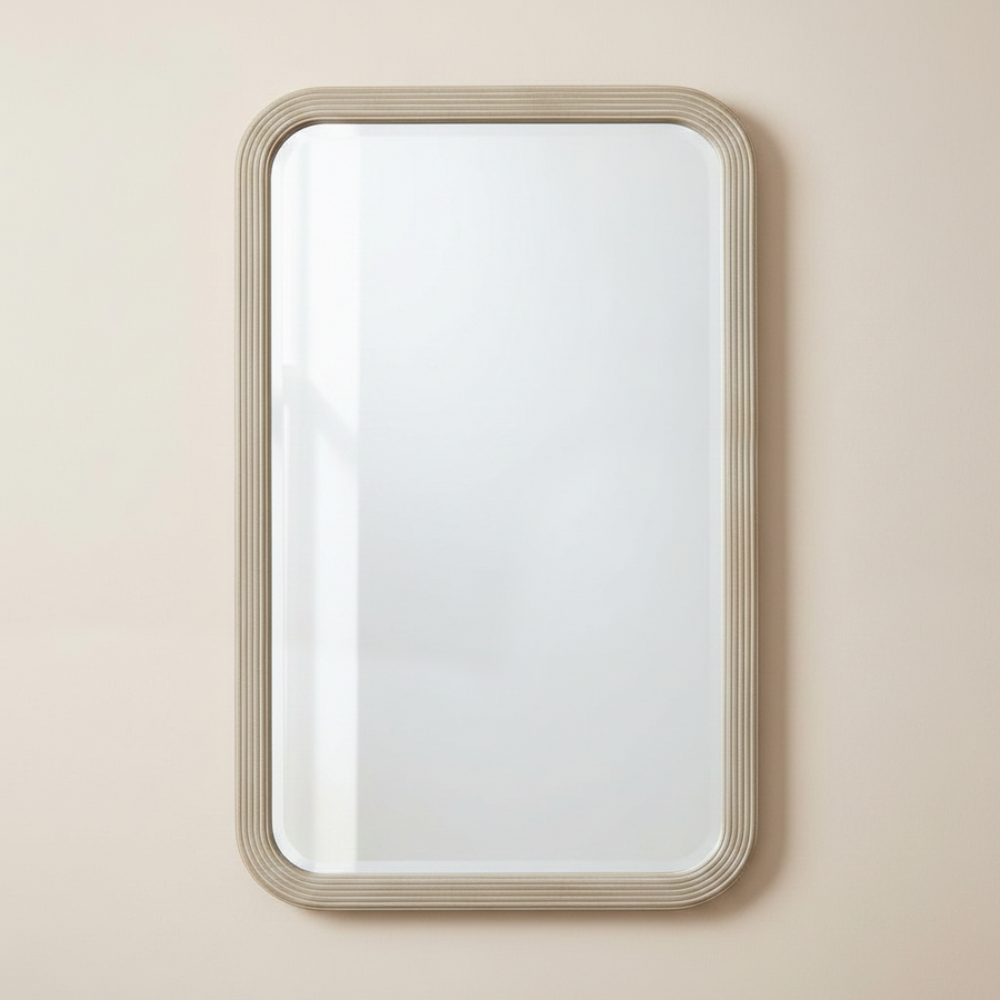Rectangular mirror with a beige frame