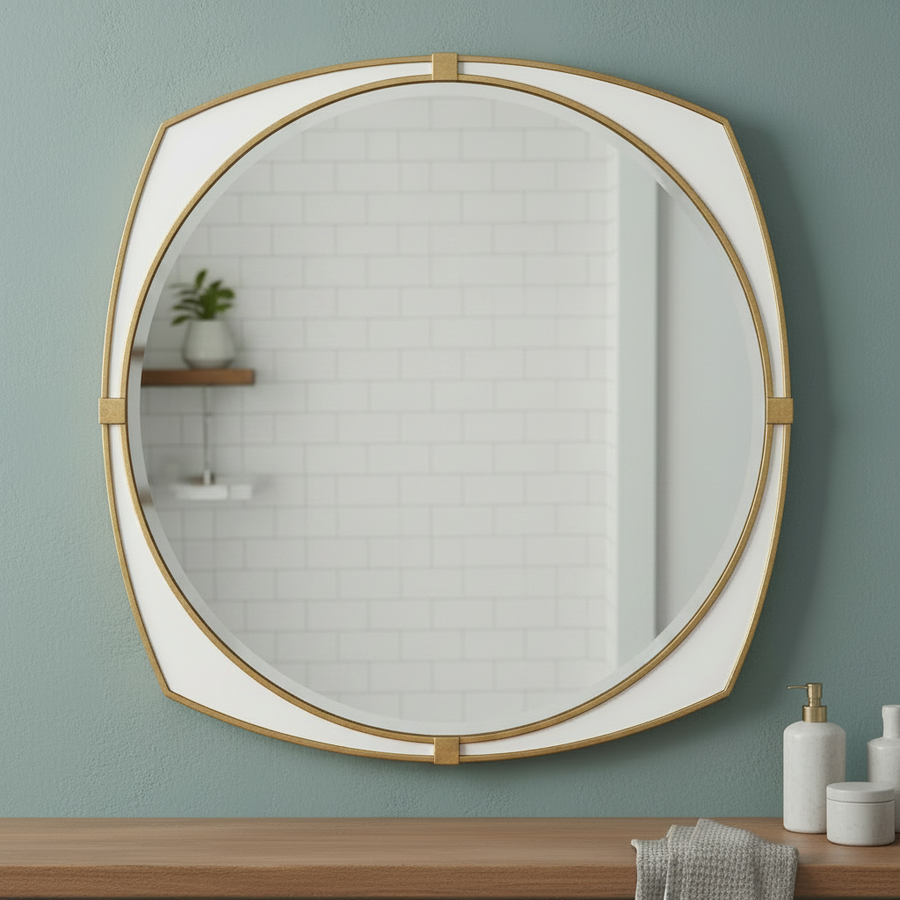 ESTELLA WHITE GLASS ROUND MIRROR