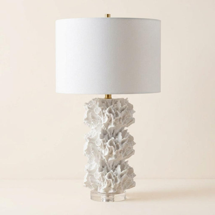 Table lamp with coral-like base and white shade