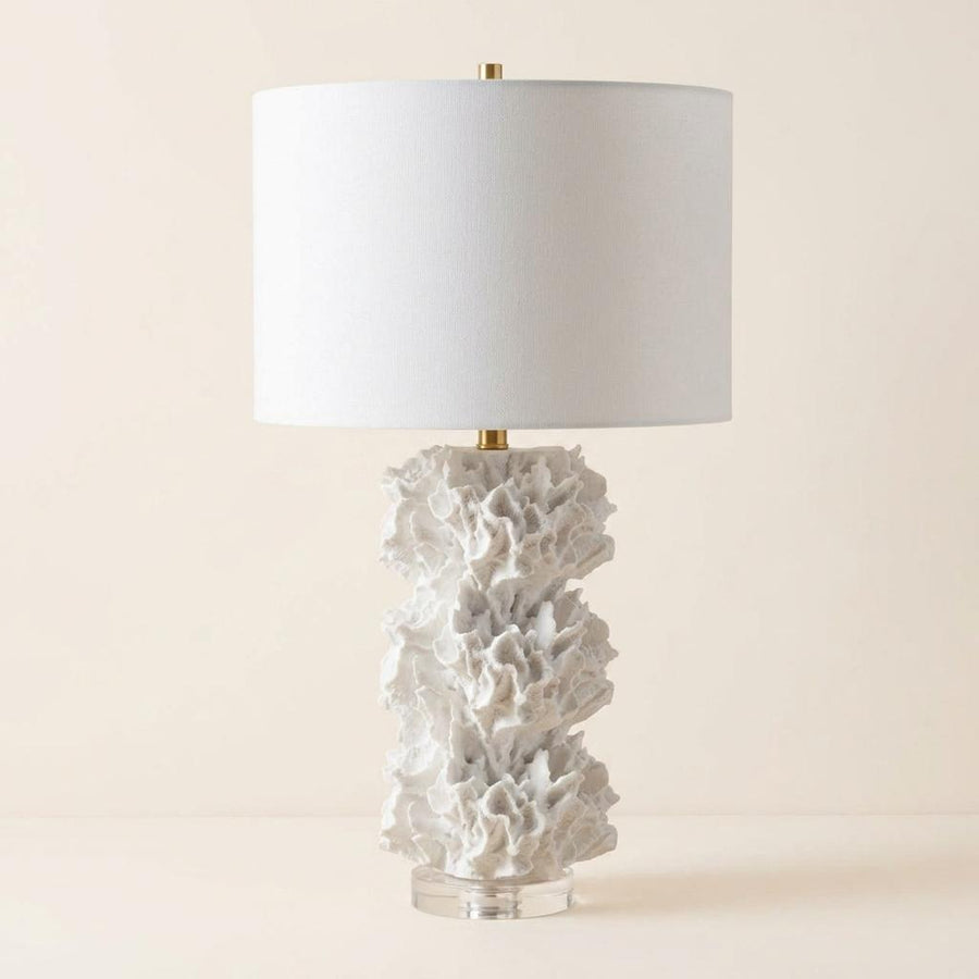 Table lamp with coral-like base and white shade
