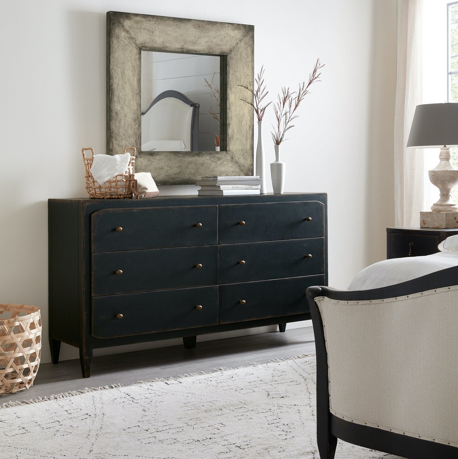 black french provincial dresser Hooker Furniture Ciao Bella Six-Drawer Dresser, Black