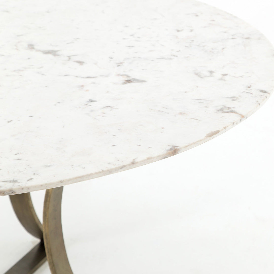 GAGE ROUND WHITE MARBLE + BRASS DINING TABLE