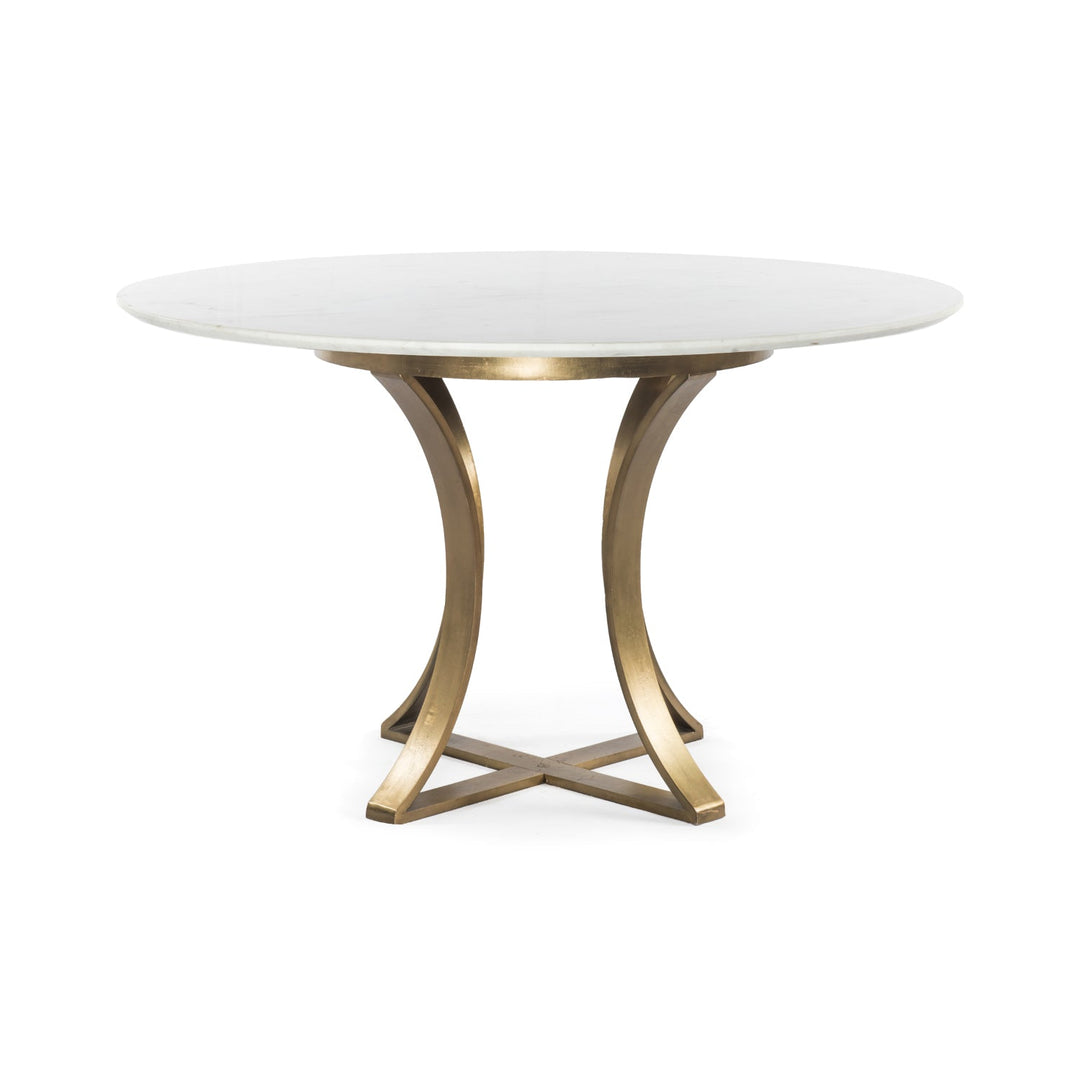 GAGE ROUND WHITE MARBLE + BRASS DINING TABLE