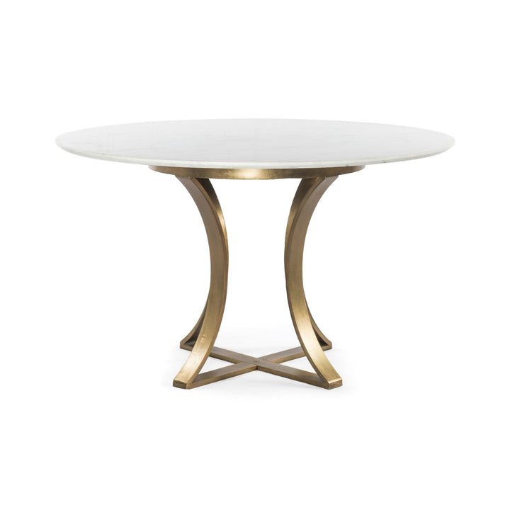 GAGE ROUND WHITE MARBLE + BRASS DINING TABLE