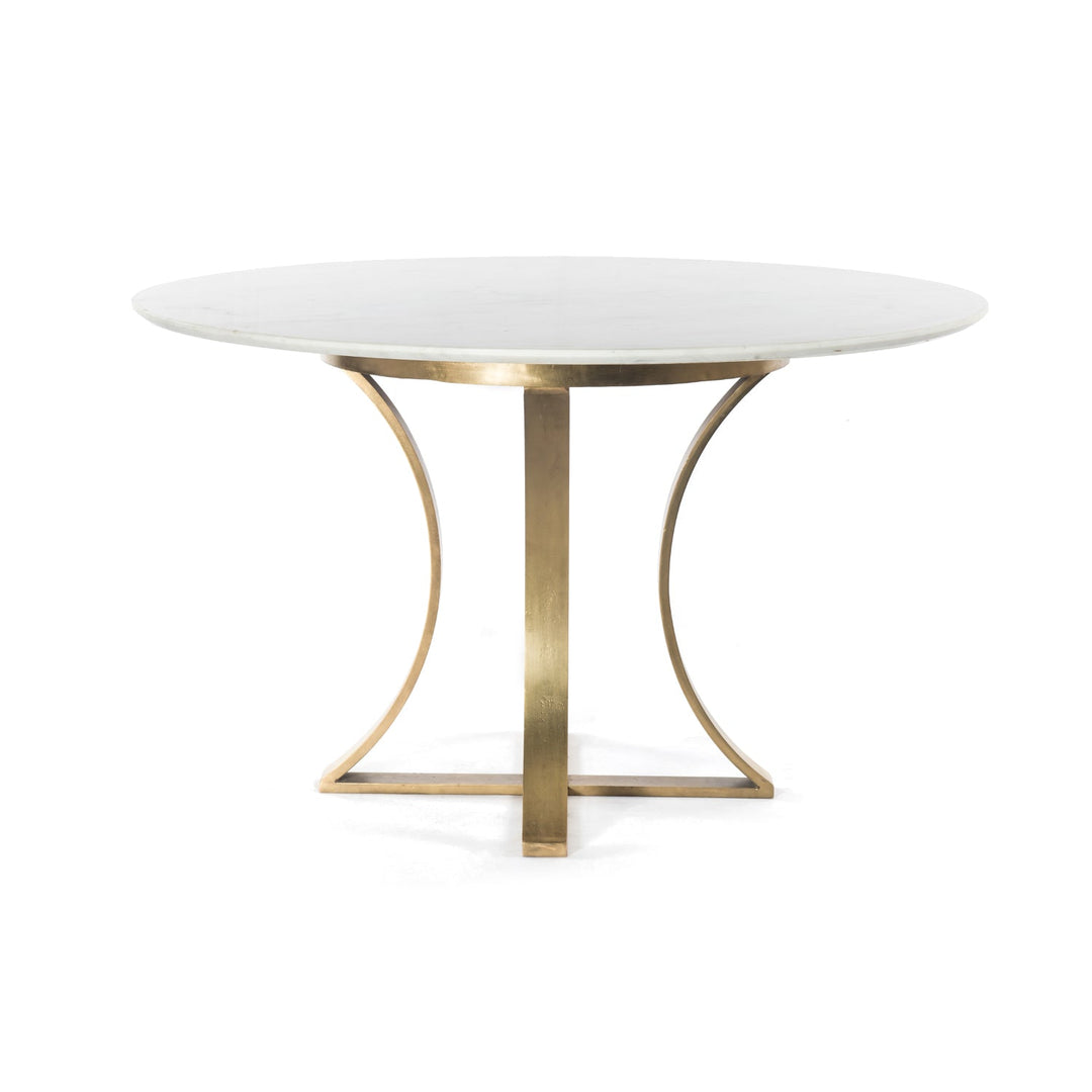 GAGE ROUND WHITE MARBLE + BRASS DINING TABLE