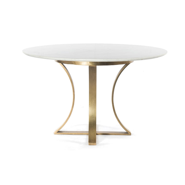 GAGE ROUND WHITE MARBLE + BRASS DINING TABLE