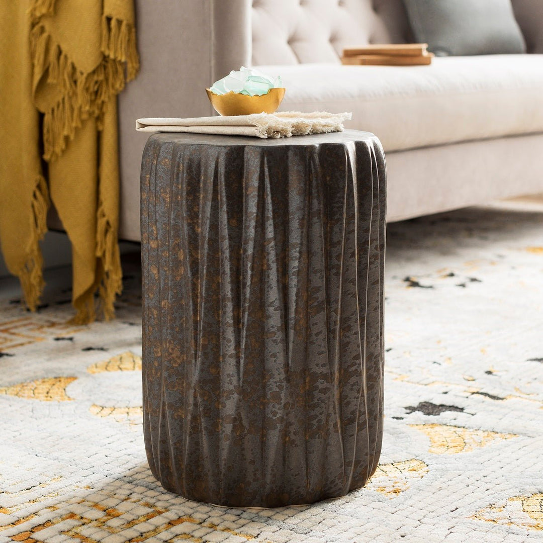 GARDEN GROOVE CERAMIC STOOL: OXIDIZED COPPER