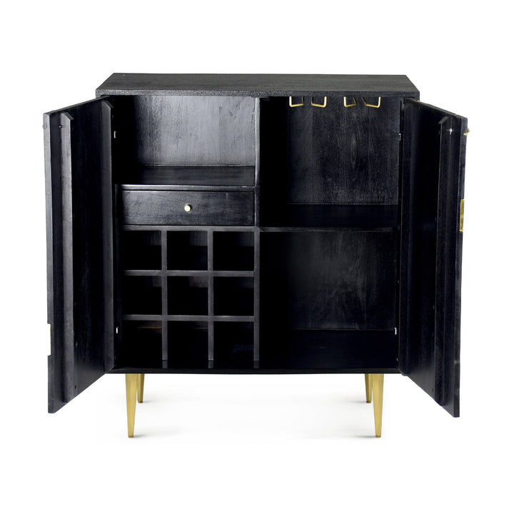 GEOMETRIC BRASS + MANGO WOOD BAR CABINET