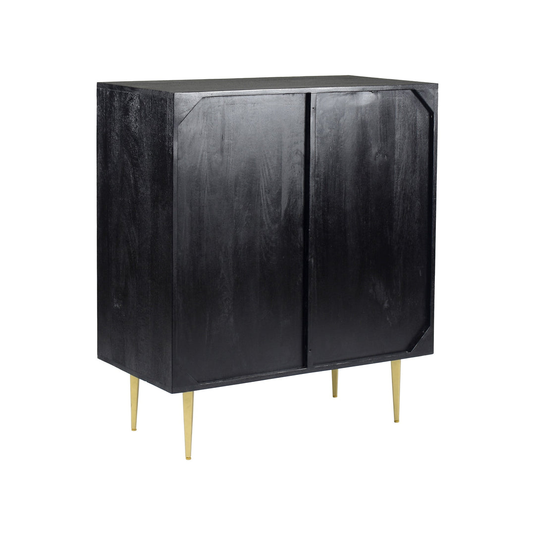 GEOMETRIC BRASS + MANGO WOOD BAR CABINET