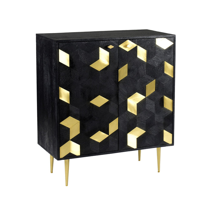 GEOMETRIC BRASS + MANGO WOOD BAR CABINET