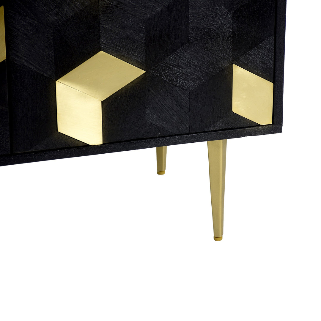 GEOMETRIC BRASS + MANGO WOOD BAR CABINET