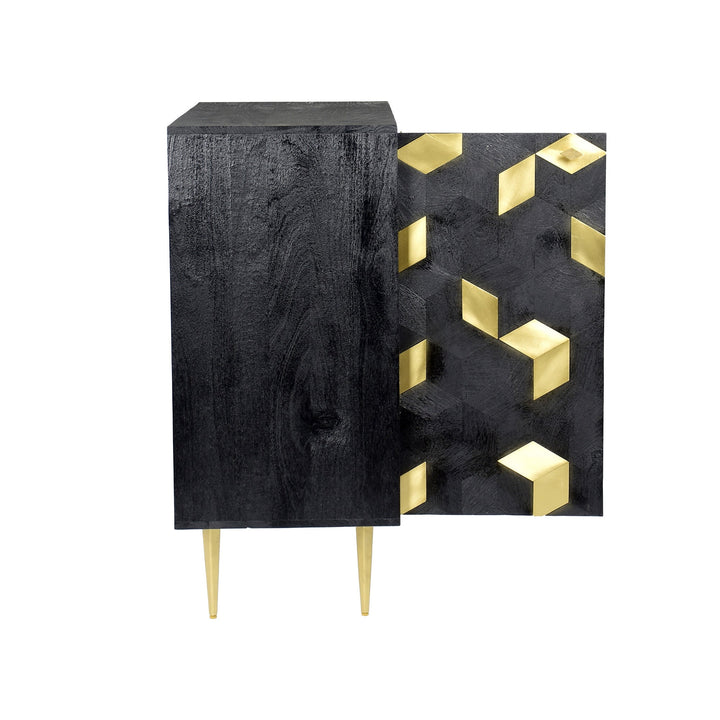 GEOMETRIC BRASS + MANGO WOOD BAR CABINET