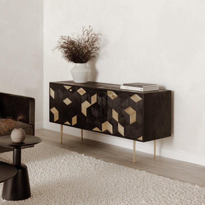 GEOMETRIC BRASS + MANGO WOOD SIDEBOARD