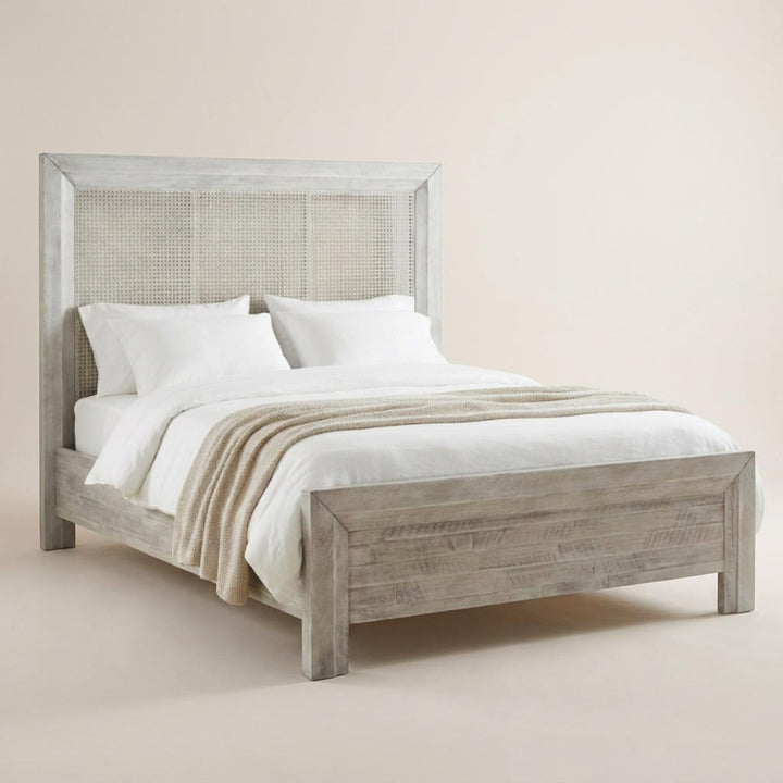 GEORGIA GREY WASH CANE PANEL BED