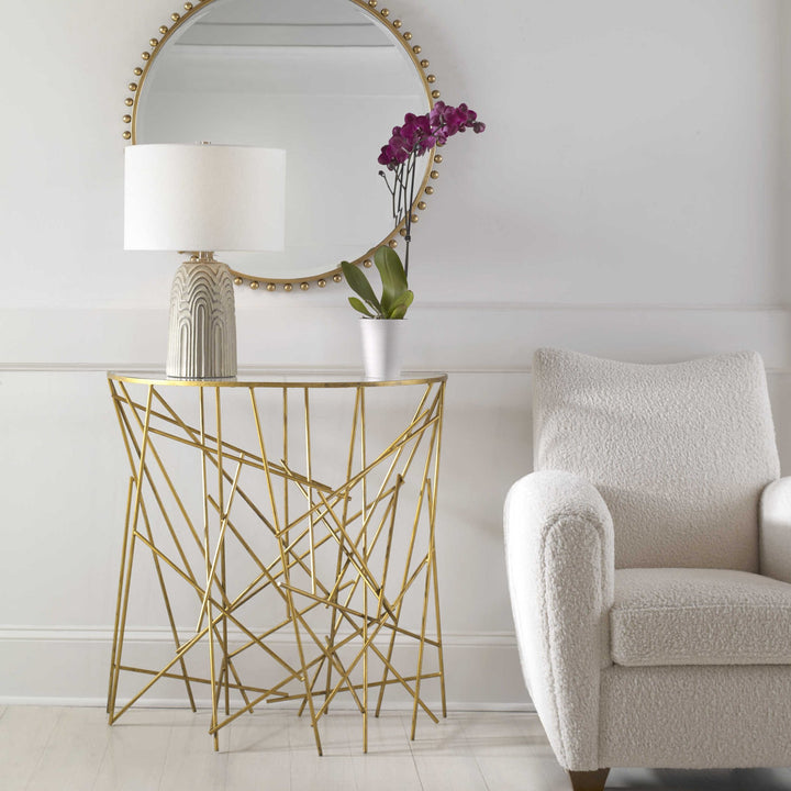 GILDED ABSTRACT DEMILUNE CONSOLE