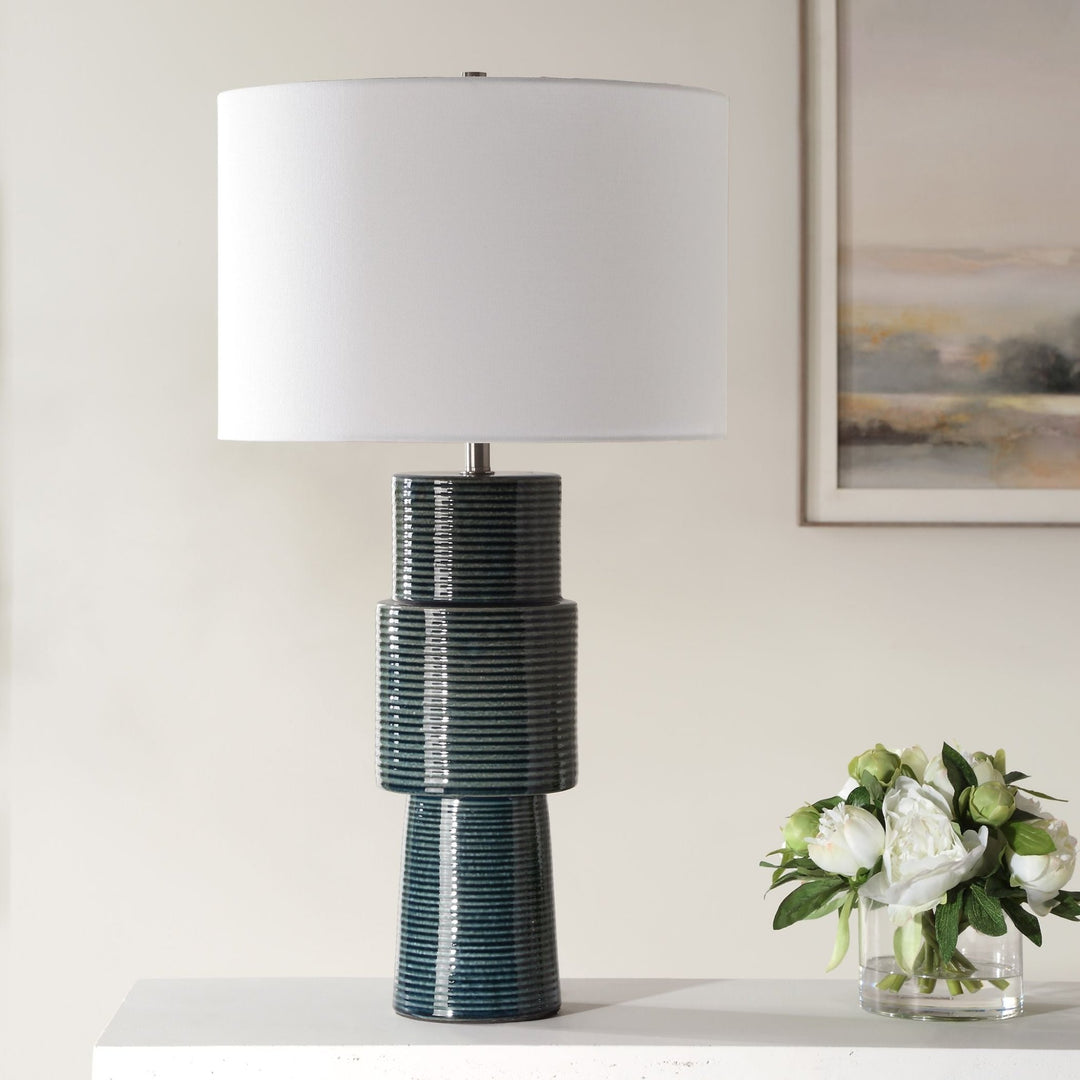 GRANGER TEAL STRIPED CERAMIC TABLE LAMP