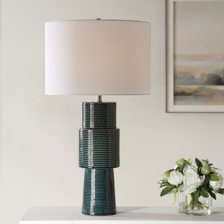 GRANGER TEAL STRIPED CERAMIC TABLE LAMP