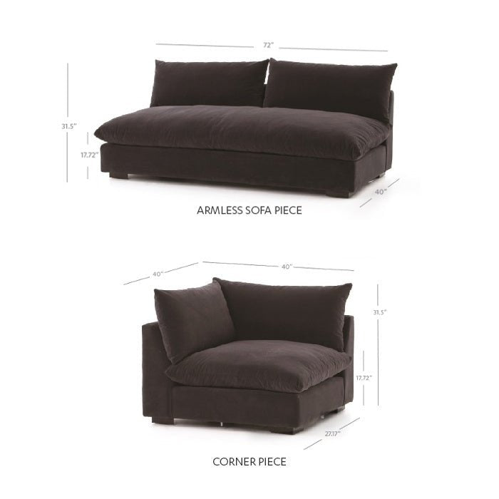 GRANT CHARCOAL VELVET MODULAR SECTIONAL