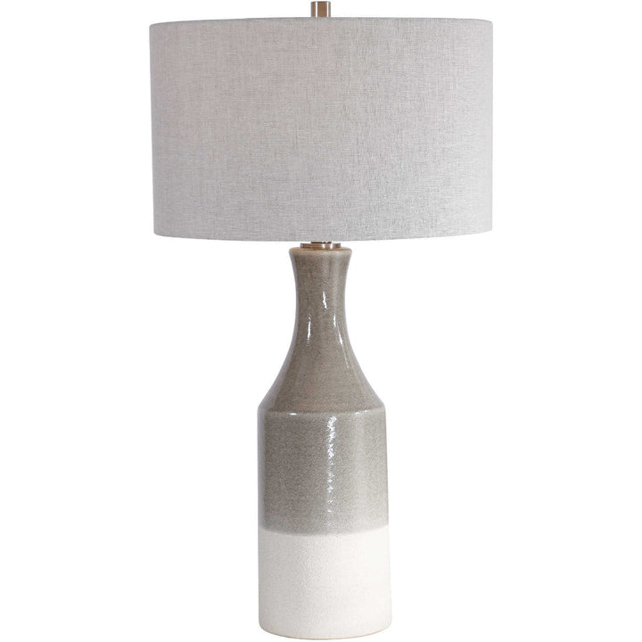 GRAY GLAZE + WHITE DIPPED CERAMIC TABLE LAMP