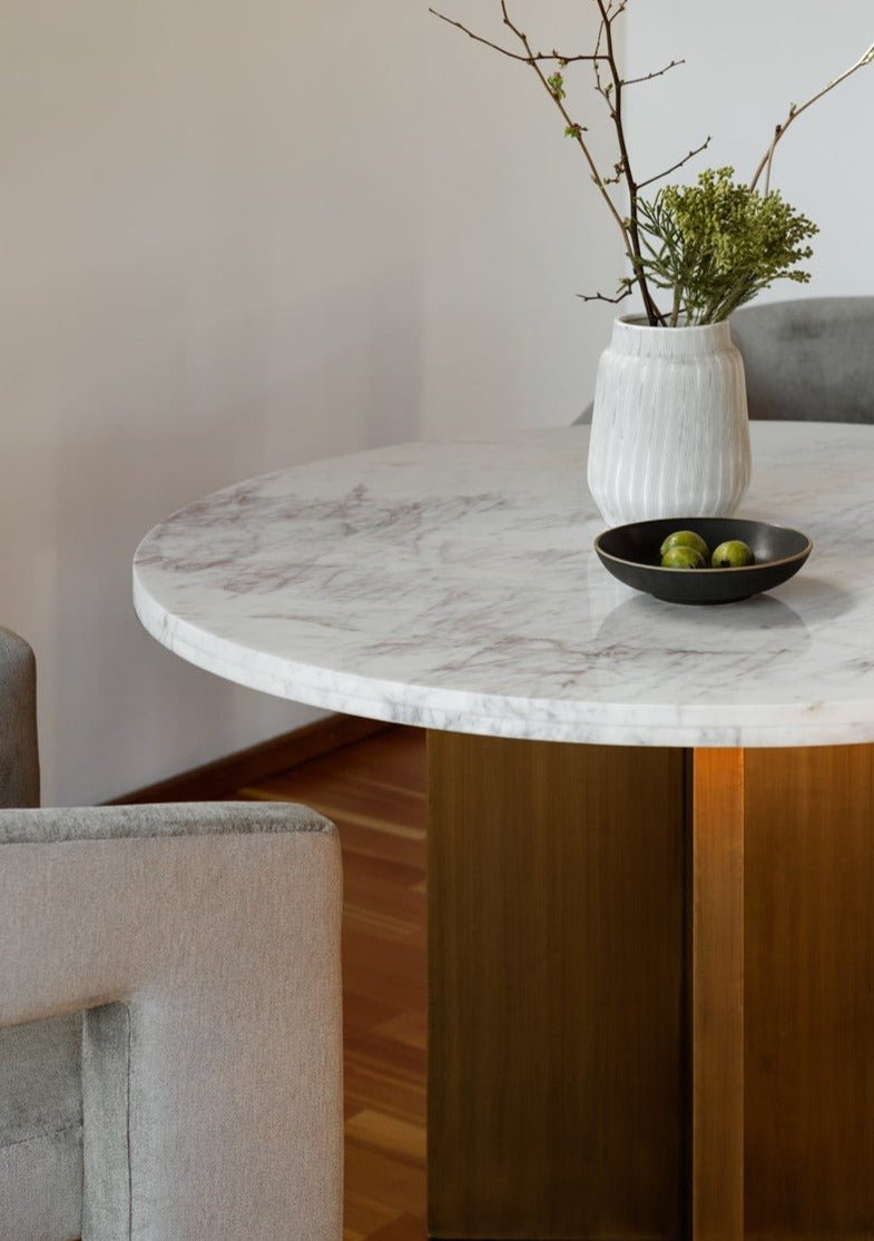 GRAZE WHITE MARBLE & BRASS DINING TABLE