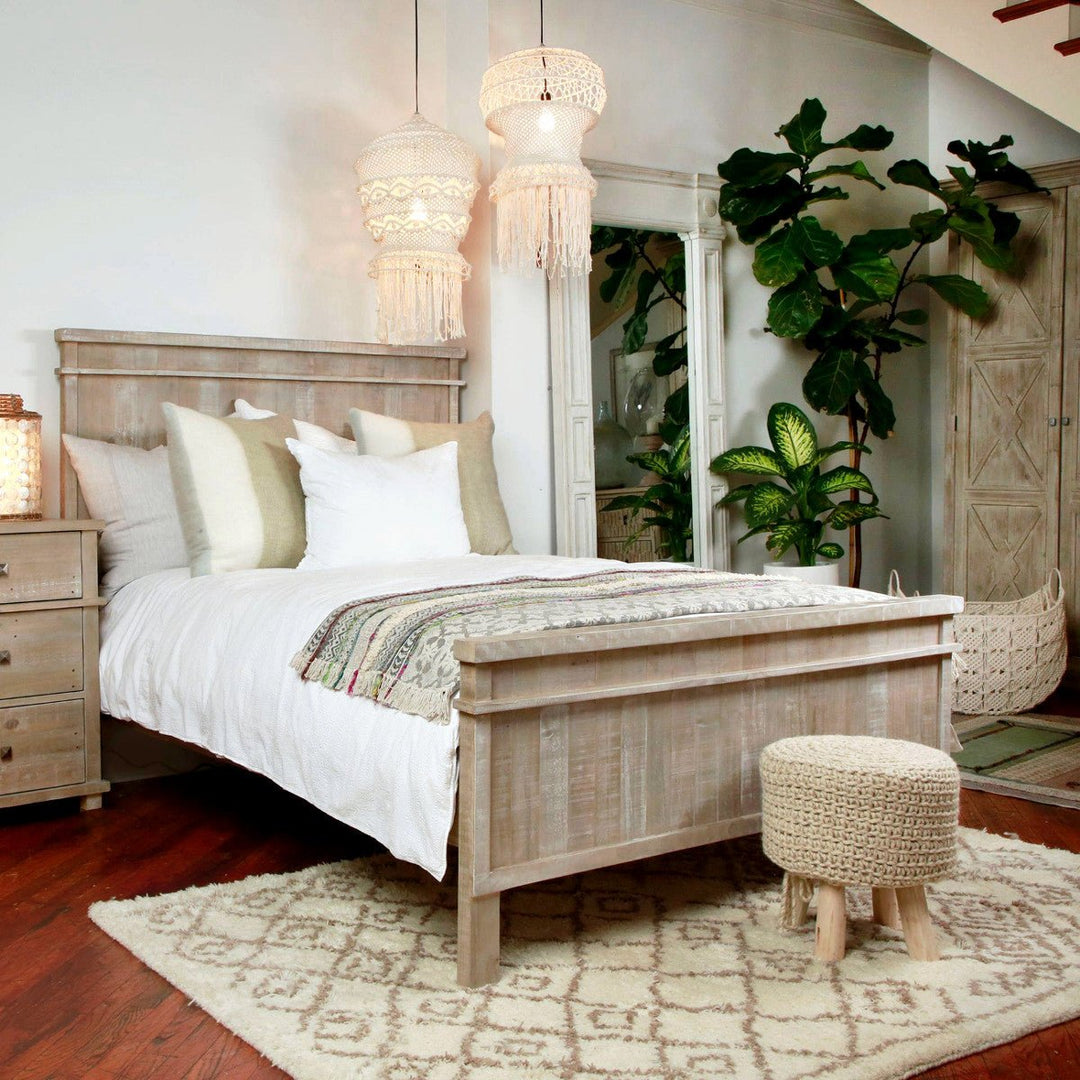 GRETA LIGHT WASHED PINE PANEL QUEEN BED