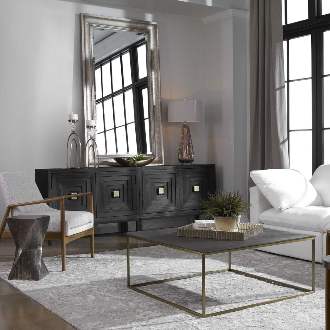 GREY SHAGREEN & BRASS SQUARE COFFEE TABLE