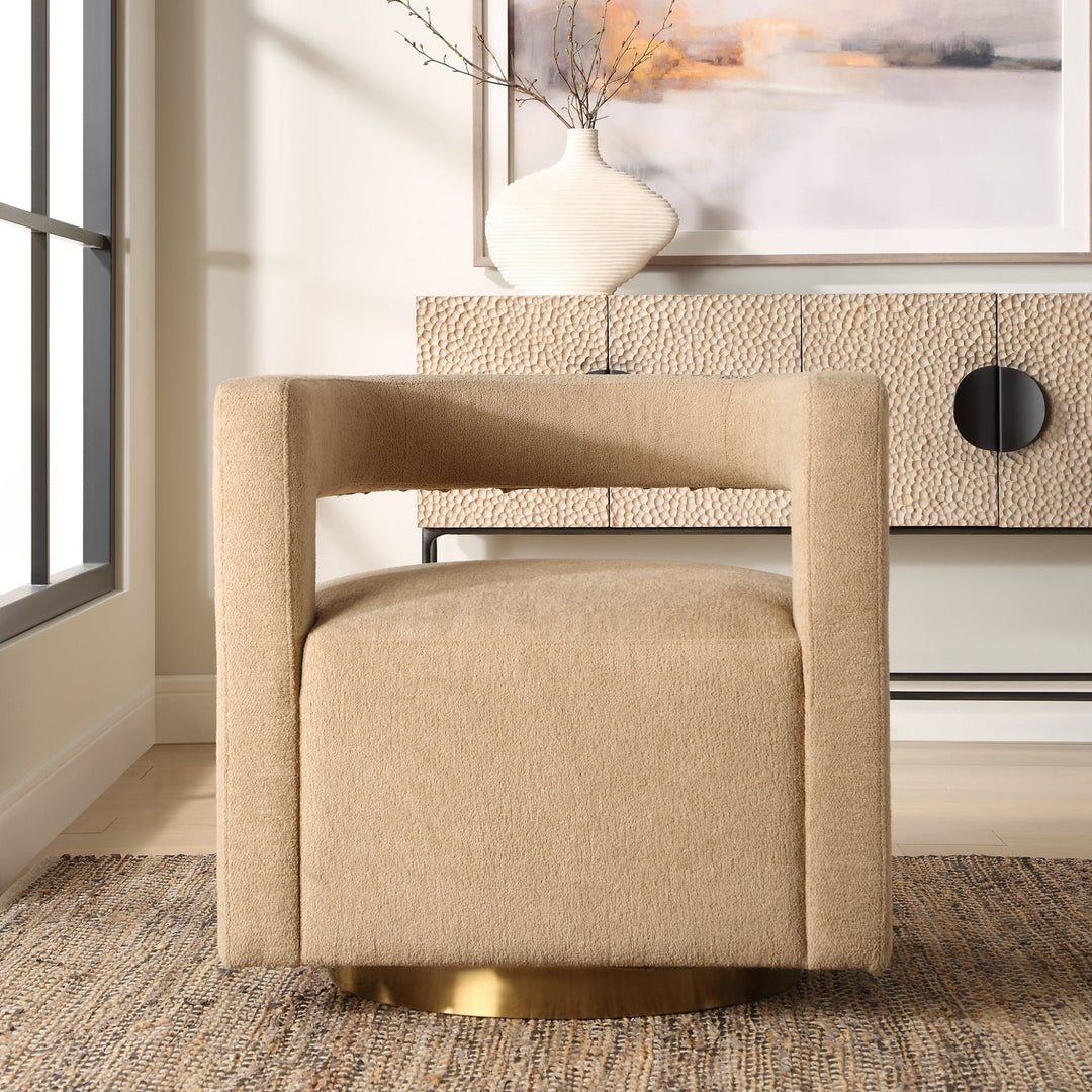 GROUNDED SWIVEL CHAIR: TOAST BOUCLE