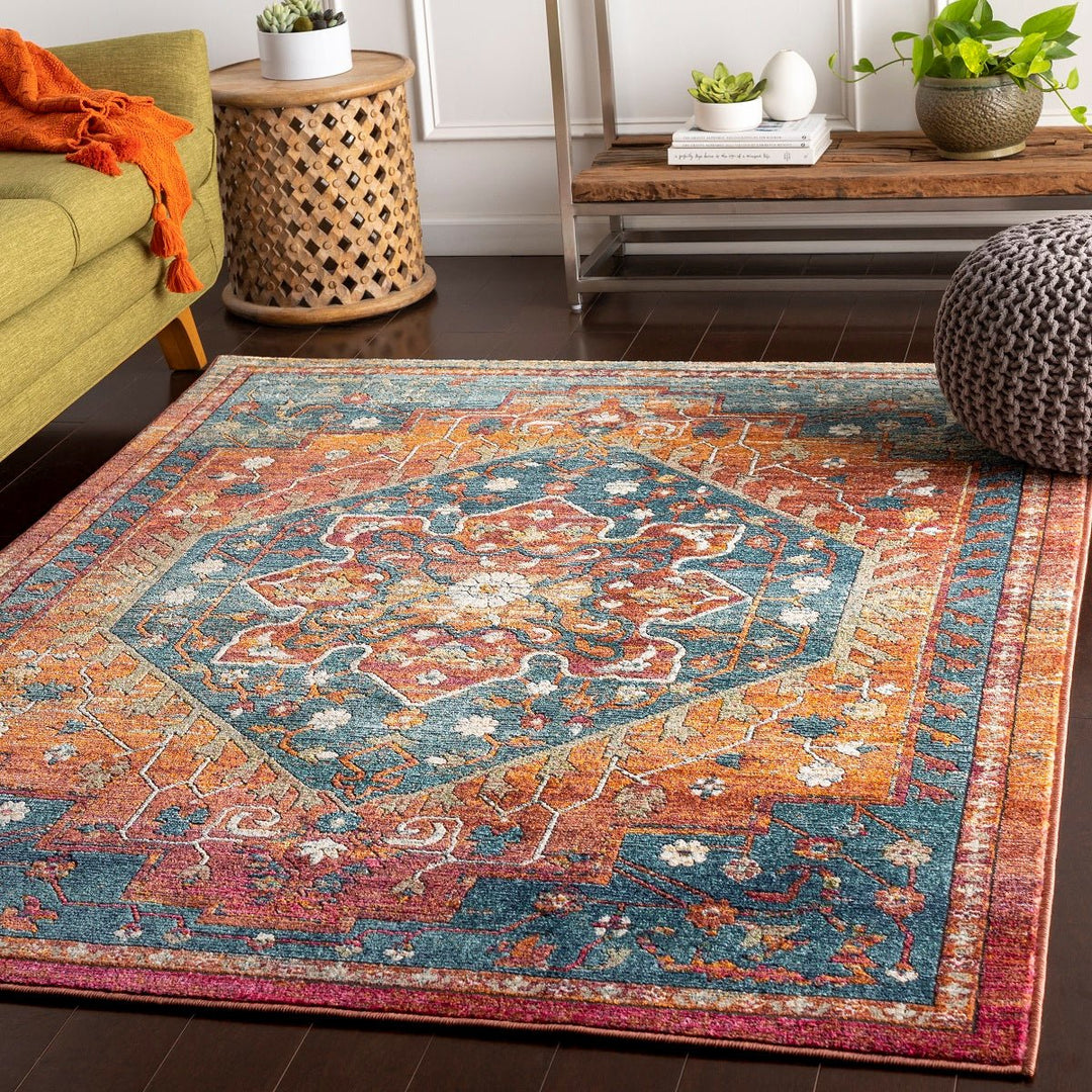 HADEYA RUG: ORANGE, AQUA