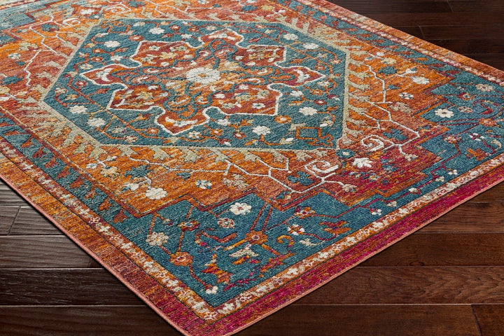 HADEYA RUG: ORANGE, AQUA