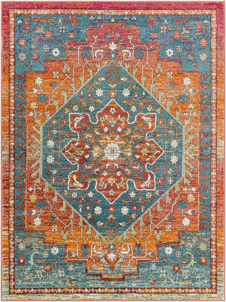 HADEYA RUG: ORANGE, AQUA