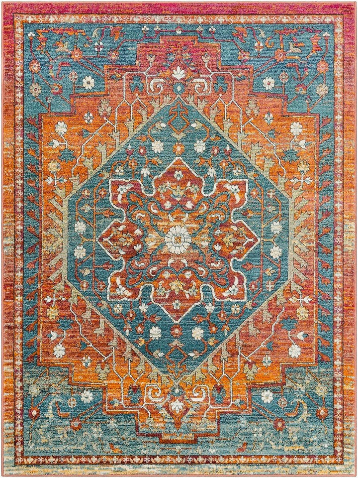 HADEYA RUG: ORANGE, AQUA