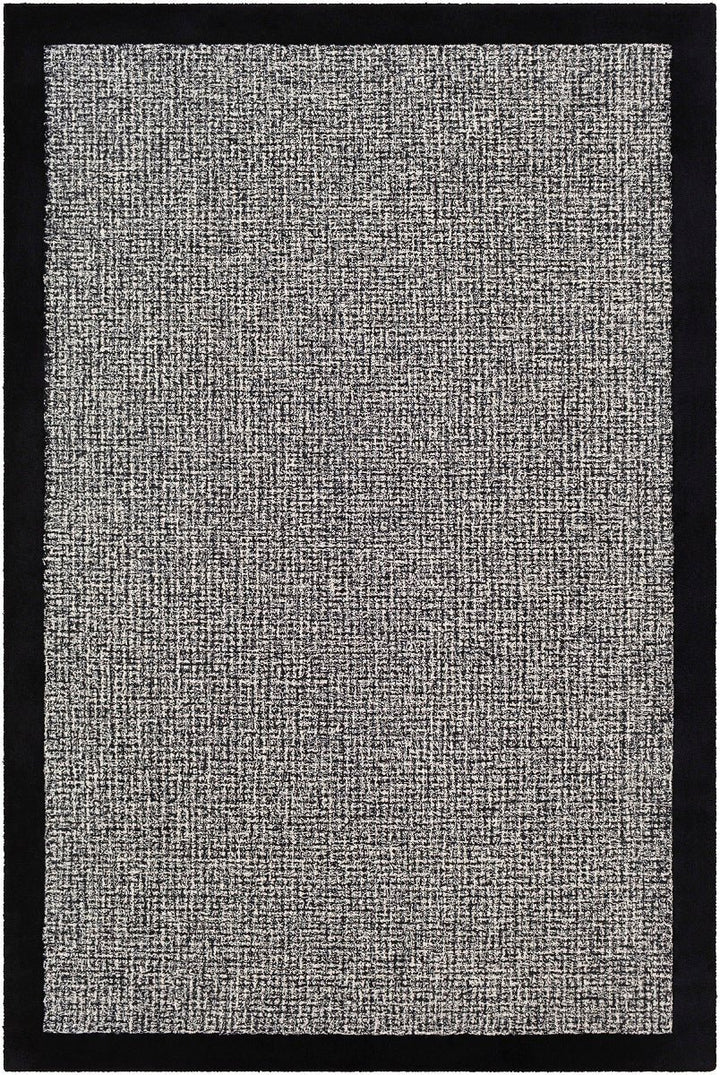 HAND TUFTED WOOL BORDER RUG: BLACK