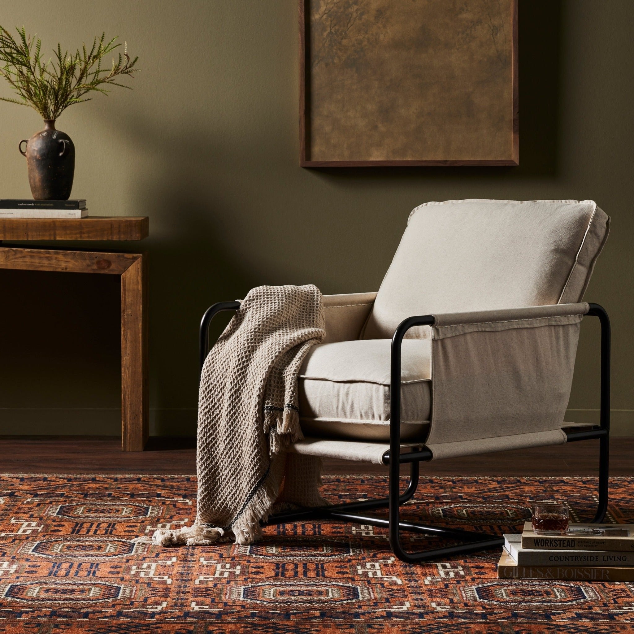 Canvas accent chair sales