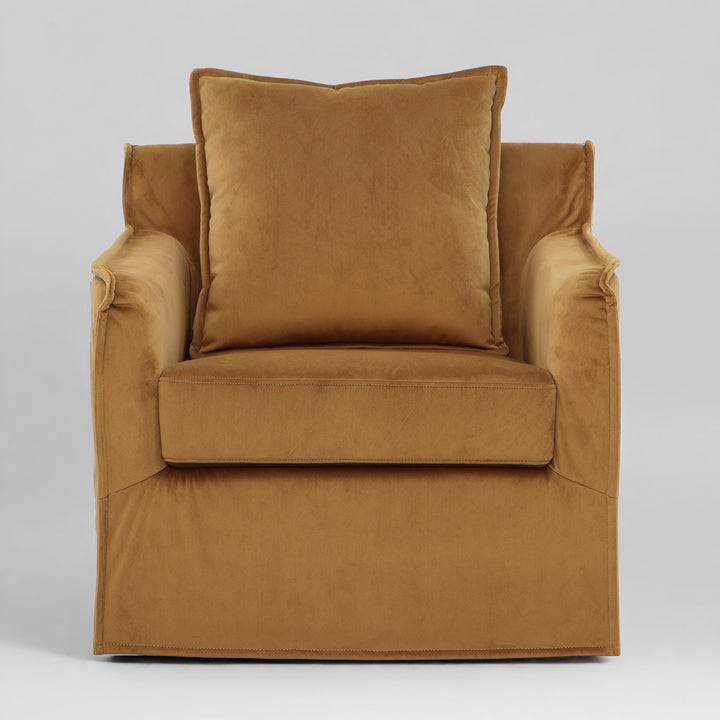 HARLEY MUSTARD VELVET SWIVEL ARM CHAIR