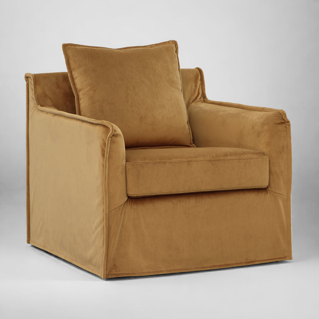 HARLEY MUSTARD VELVET SWIVEL ARM CHAIR