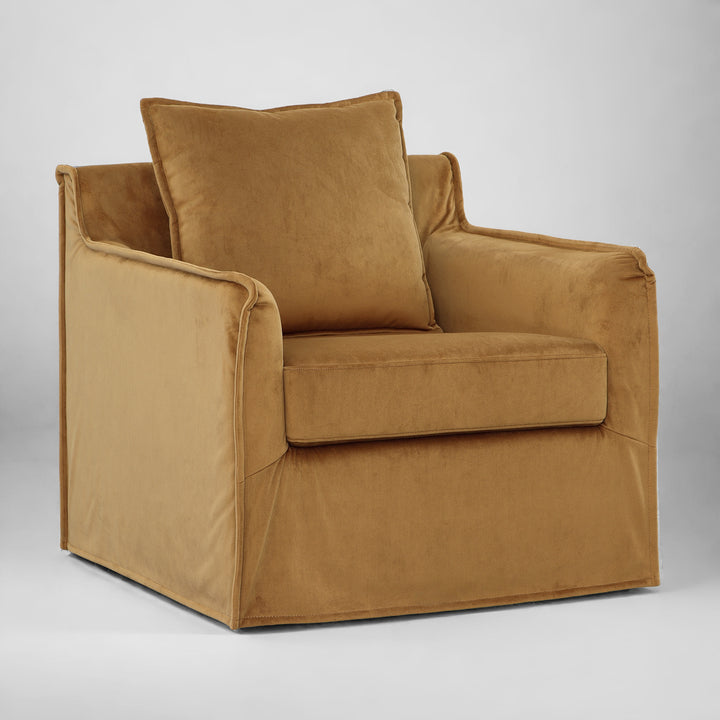 HARLEY MUSTARD VELVET SWIVEL ARM CHAIR