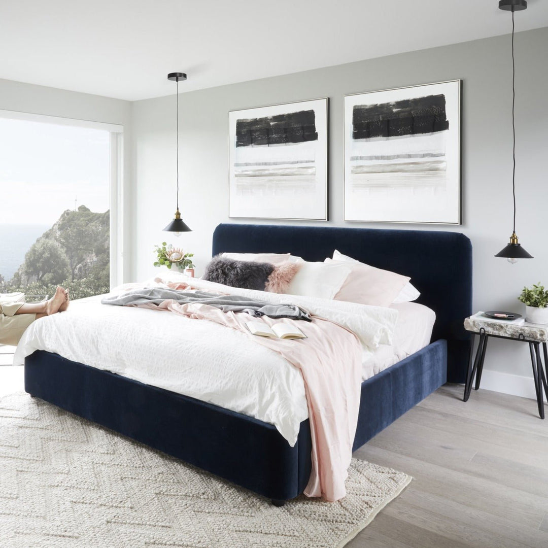 HAVANA NAVY VELVET UPHOLSTERED PLATFORM BED