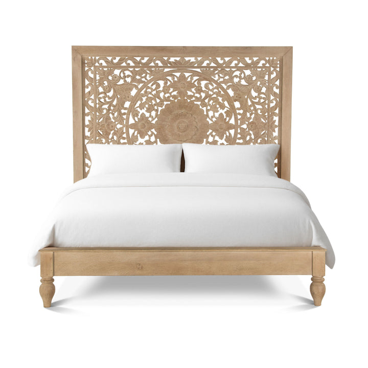HAVELI FLORAL MOTIF CARVED WOOD BED