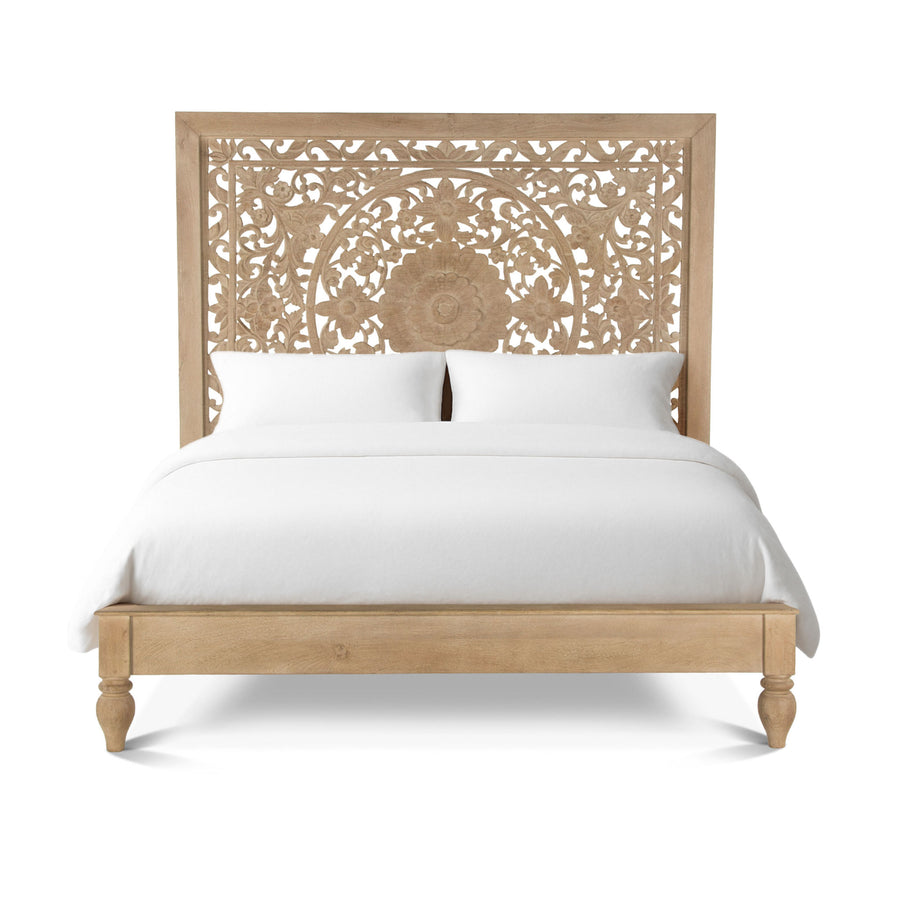 HAVELI FLORAL MOTIF CARVED WOOD BED