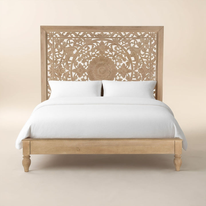 HAVELI FLORAL MOTIF CARVED WOOD BED