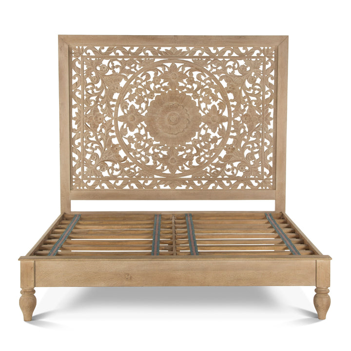 HAVELI FLORAL MOTIF CARVED WOOD BED