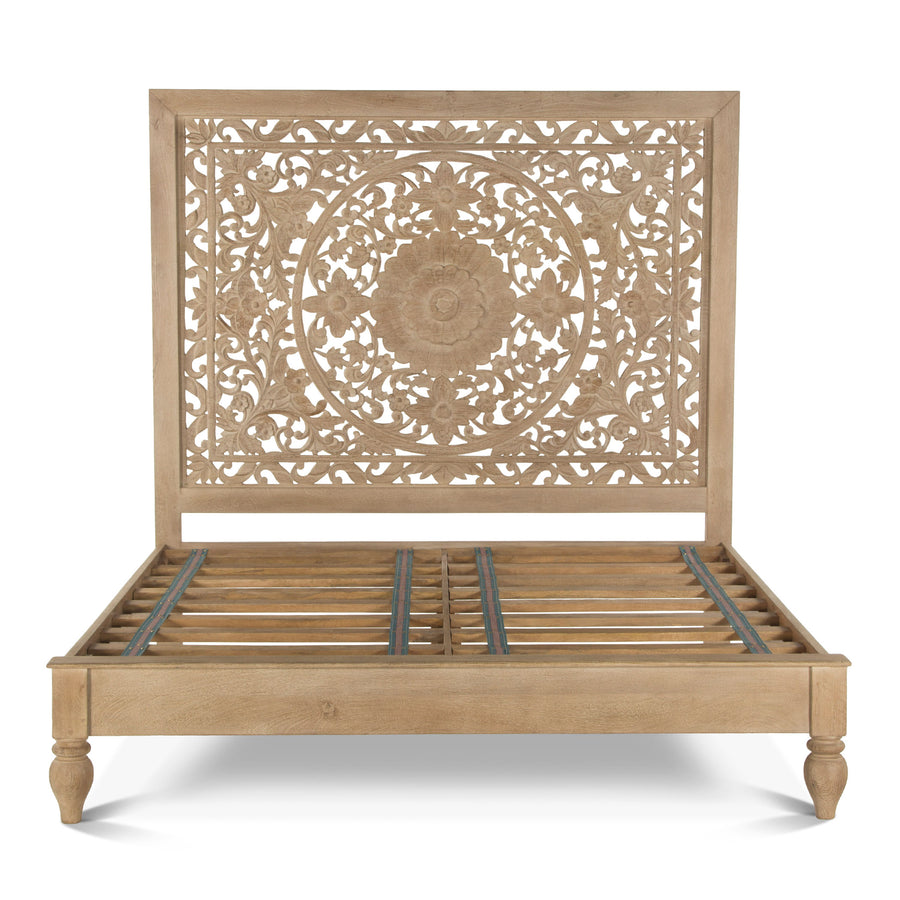 HAVELI FLORAL MOTIF CARVED WOOD BED