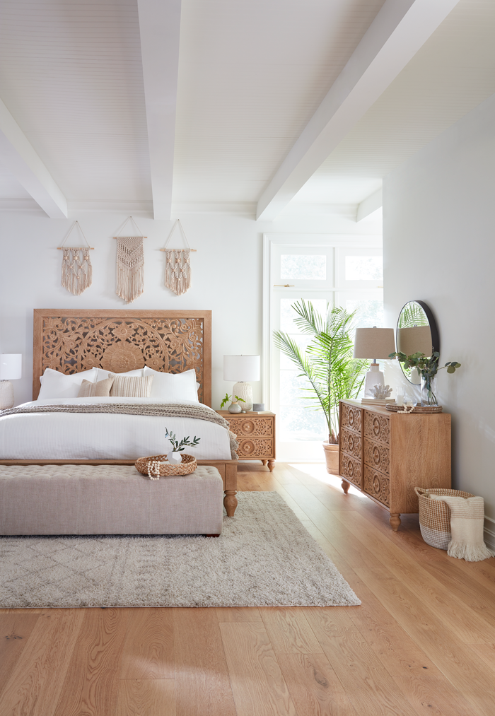 HAVELI FLORAL MOTIF CARVED WOOD BED
