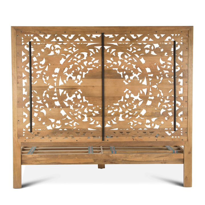 HAVELI FLORAL MOTIF CARVED WOOD BED