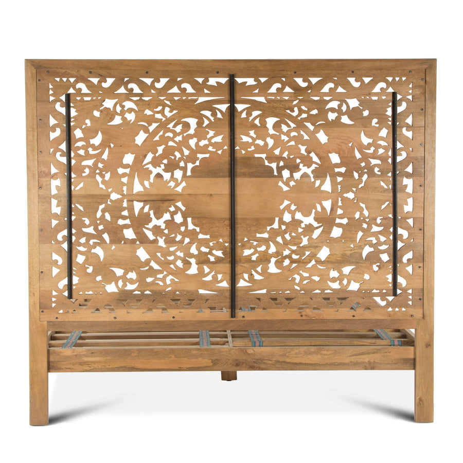 HAVELI FLORAL MOTIF CARVED WOOD BED