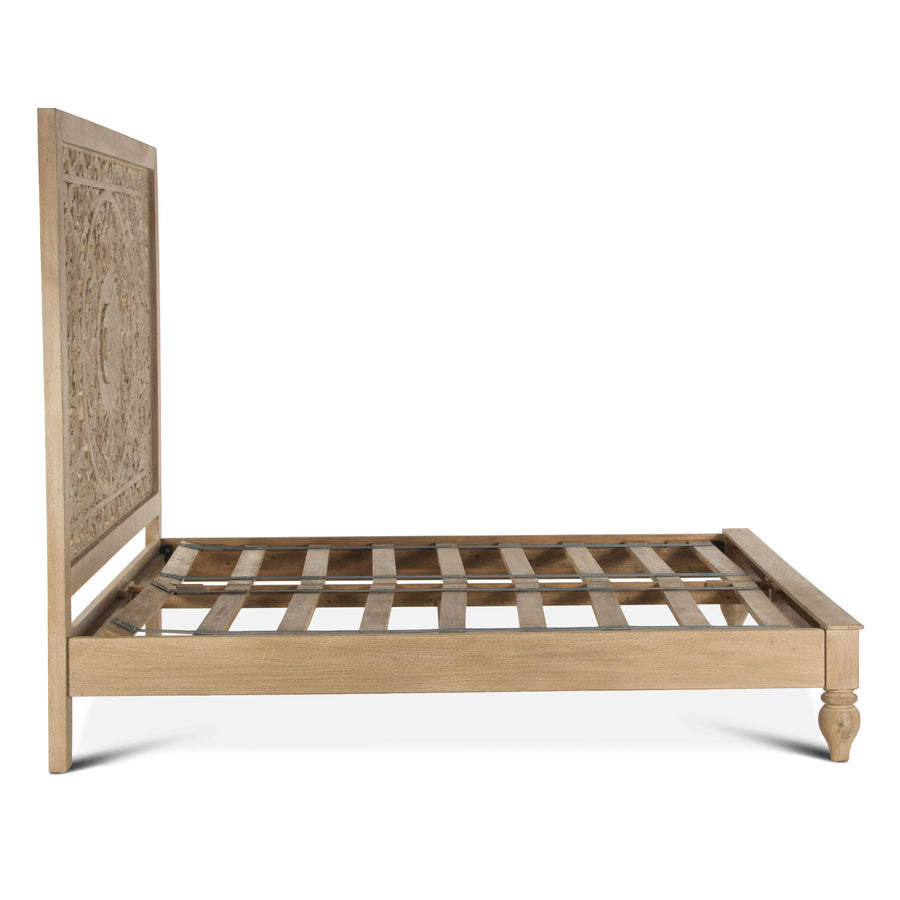 HAVELI FLORAL MOTIF CARVED WOOD BED