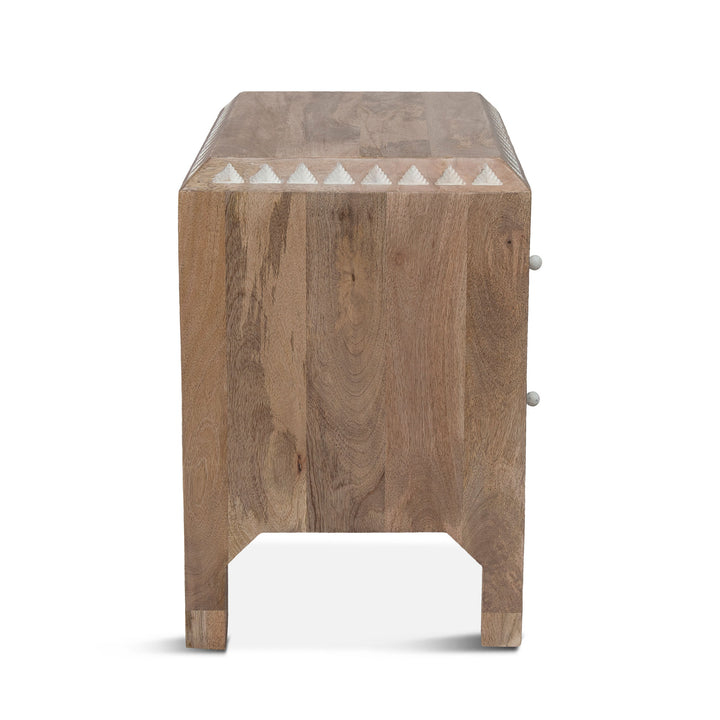 HAVELI GEOMETRIC MOTIF CARVED WOOD NIGHTSTAND