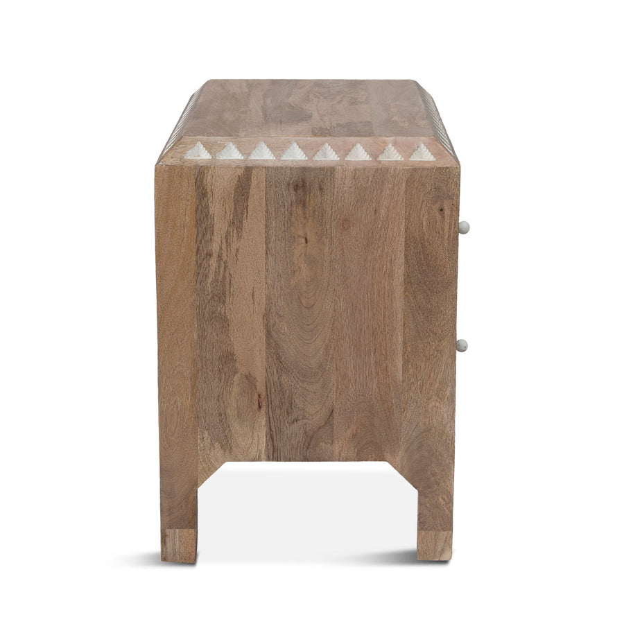HAVELI GEOMETRIC MOTIF CARVED WOOD NIGHTSTAND