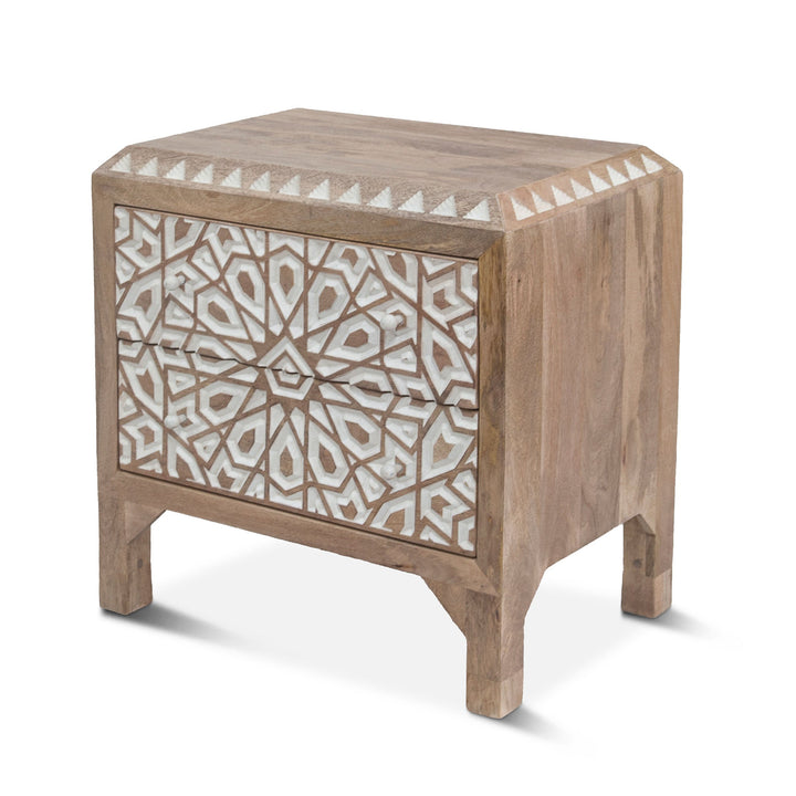 HAVELI GEOMETRIC MOTIF CARVED WOOD NIGHTSTAND